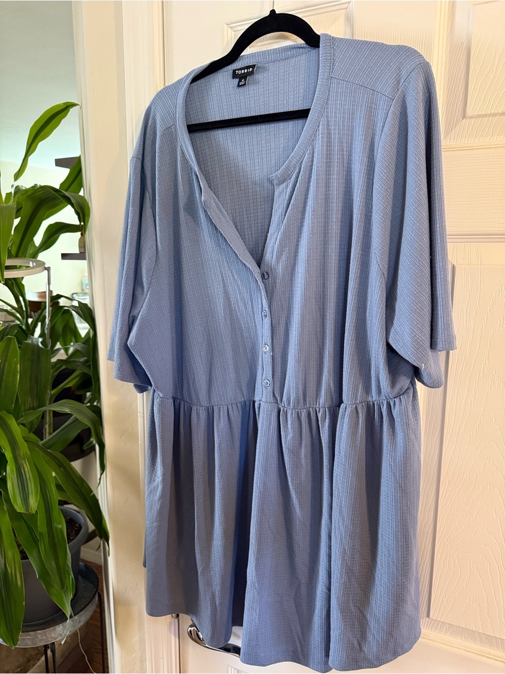 torrid Dusty Blue Ribbed Button-Front  top